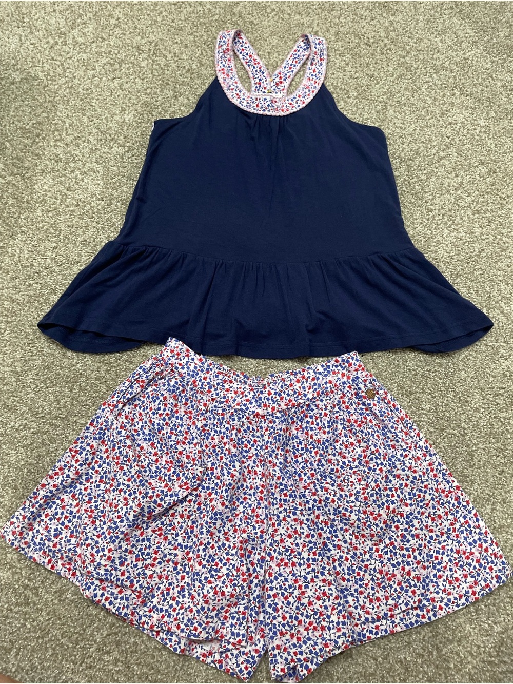 Matilda Jane Bamboo/Linen Navy Halter Tank with MatchingRed & Blue Floral Shorts